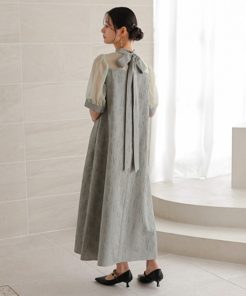 Jolie et Jolie（ジョリーエジョリー）の「マルチwayリボンボウタイ付きジャガードワンピース【低身長サイズS有り]（ドレス・レディース・セージグリーン/ブラウン/ブラック×ベージュ・S/M/L/LL）」の20枚目の写真