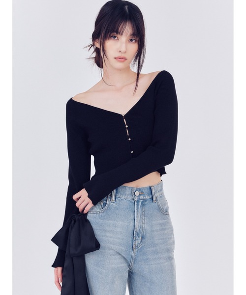 FRAY I.D（フレイアイディー）の「クロップドリブニットカーディガン（カーディガン/ボレロ・レディース・ホワイト/ブラウン/レッド/ブラック・F）」の3枚目の写真