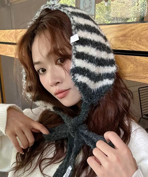 セール】ボーダー柄 紐付き ニットイヤーマフ（イヤーマフ