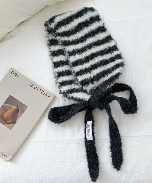 shopnikoniko(ショップニコニコ)の「ボーダー柄 紐付き ニットイヤーマフ(イヤーマフ・レディース・ピンク/ブラック/グリーン/ブルー・フリー)」の7枚目の写真