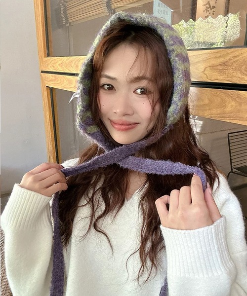 shopnikoniko(ショップニコニコ)の「ボーダー柄 紐付き ニットイヤーマフ(イヤーマフ・レディース・ピンク/ブラック/グリーン/ブルー・フリー)」の8枚目の写真