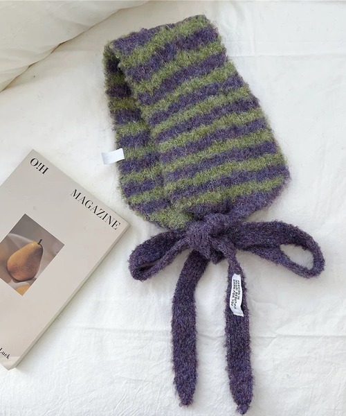 shopnikoniko(ショップニコニコ)の「ボーダー柄 紐付き ニットイヤーマフ(イヤーマフ・レディース・ピンク/ブラック/グリーン/ブルー・フリー)」の9枚目の写真