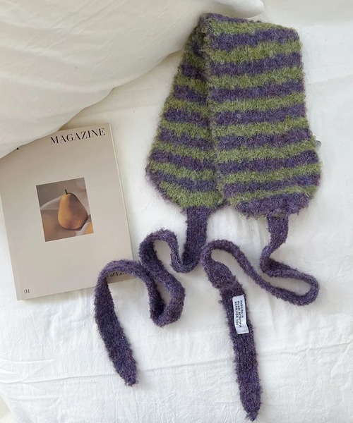 shopnikoniko(ショップニコニコ)の「ボーダー柄 紐付き ニットイヤーマフ(イヤーマフ・レディース・ピンク/ブラック/グリーン/ブルー・フリー)」の10枚目の写真