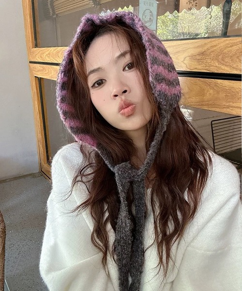 shopnikoniko(ショップニコニコ)の「ボーダー柄 紐付き ニットイヤーマフ(イヤーマフ・レディース・ピンク/ブラック/グリーン/ブルー・フリー)」の11枚目の写真