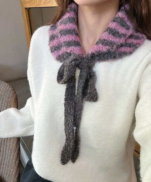 shopnikoniko(ショップニコニコ)の「ボーダー柄 紐付き ニットイヤーマフ(イヤーマフ・レディース・ピンク/ブラック/グリーン/ブルー・フリー)」の12枚目の写真