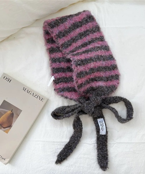 shopnikoniko(ショップニコニコ)の「ボーダー柄 紐付き ニットイヤーマフ(イヤーマフ・レディース・ピンク/ブラック/グリーン/ブルー・フリー)」の13枚目の写真