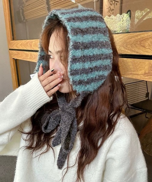 shopnikoniko(ショップニコニコ)の「ボーダー柄 紐付き ニットイヤーマフ(イヤーマフ・レディース・ピンク/ブラック/グリーン/ブルー・フリー)」の14枚目の写真