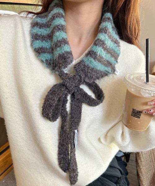 shopnikoniko(ショップニコニコ)の「ボーダー柄 紐付き ニットイヤーマフ(イヤーマフ・レディース・ピンク/ブラック/グリーン/ブルー・フリー)」の15枚目の写真
