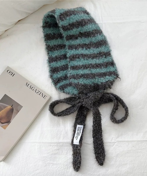 shopnikoniko(ショップニコニコ)の「ボーダー柄 紐付き ニットイヤーマフ(イヤーマフ・レディース・ピンク/ブラック/グリーン/ブルー・フリー)」の16枚目の写真