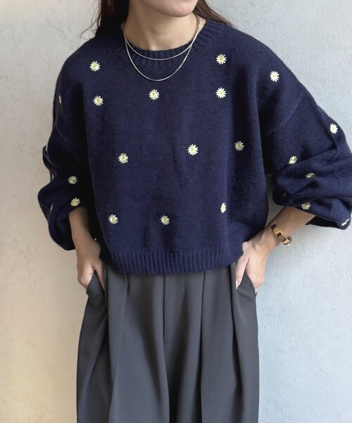 AD2015 15AW フラワー装飾ショートニット 黒 短丈 花 AD2015 15AW フラワー装飾ショートニット 黒 短丈 花 moment+