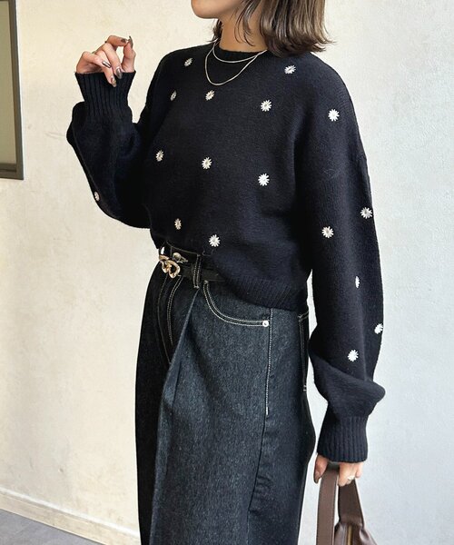 AD2015 15AW フラワー装飾ショートニット 黒 短丈 花 AD2015 15AW フラワー装飾ショートニット 黒 短丈 花