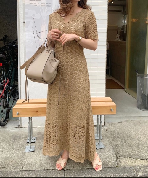 Cielo(シエロ)の「【Cielo/シエロ】CROCHET flare onepiece / クロシェ フレアワンピース(ワンピース・レディース・カーキ/ホワイト/ブラウン・FREE)」の3枚目の写真