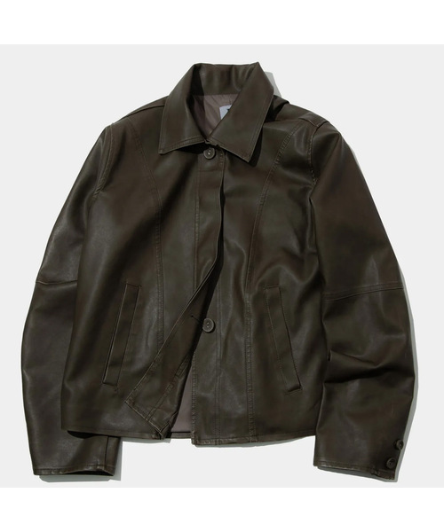 PLACE STUDIO(プレイススタジオ)の「ヴィンテージシェイプスリムラインクロップウォッシングレザージャケット_2COLOR(ライダースジャケット・レディース・ブラウン/ブラック・FREE)」の1枚目の写真