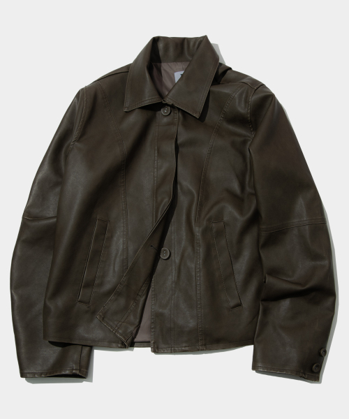 PLACE STUDIO(プレイススタジオ)の「ヴィンテージシェイプスリムラインクロップウォッシングレザージャケット_2COLOR(ライダースジャケット・レディース・ブラウン/ブラック・FREE)」の4枚目の写真