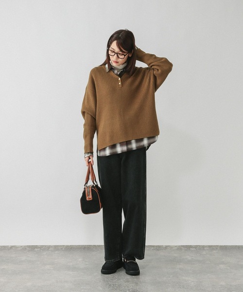 GLOBAL WORK（グローバルワーク）の「毛玉になりにくいキーネック/579675（ニット/セーター・レディース・ブラウン/ネイビー/ライトブルー/アイボリー・LARGE/MEDIUM）」の20枚目の写真