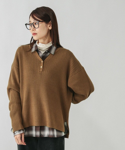 セール】毛玉になりにくいキーネック/579675（ニット/セーター