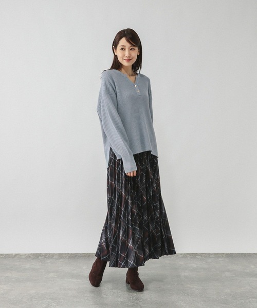 セール】毛玉になりにくいキーネック/579675（ニット/セーター