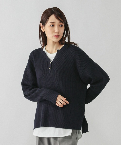 セール】毛玉になりにくいキーネック/579675（ニット/セーター