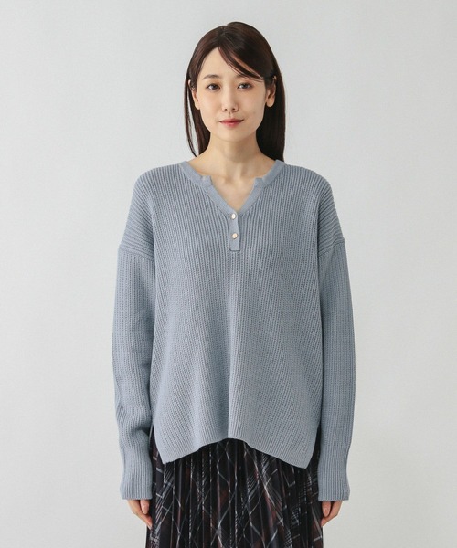 セール】毛玉になりにくいキーネック/579675（ニット/セーター