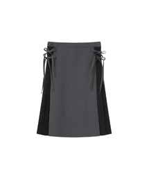 Side bow pleats midi skirt CHARCOAL