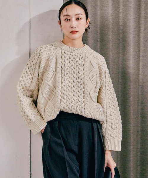 aquagarage（アクアガレージ）の「ケーブル編みニットトップス（ニット/セーター・レディース・ベージュ/ブラウン系その他・FREE）」の9枚目の写真