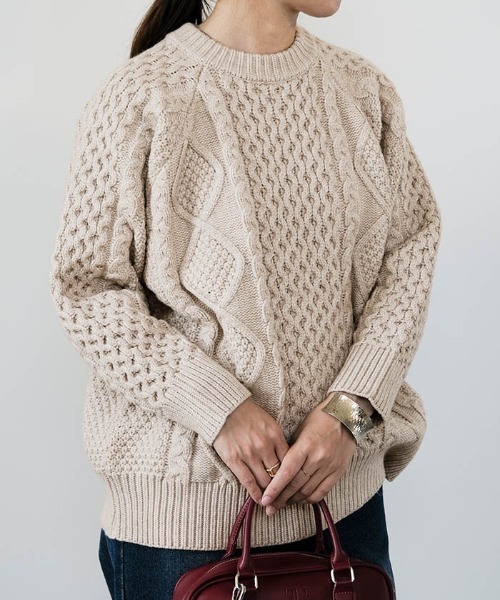 aquagarage（アクアガレージ）の「ケーブル編みニットトップス（ニット/セーター・レディース・ベージュ/ブラウン系その他・FREE）」の11枚目の写真