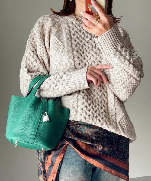 aquagarage（アクアガレージ）の「ケーブル編みニットトップス（ニット/セーター・レディース・ベージュ/ブラウン系その他・FREE）」の22枚目の写真