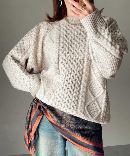 aquagarage（アクアガレージ）の「ケーブル編みニットトップス（ニット/セーター・レディース・ベージュ/ブラウン系その他・FREE）」の21枚目の写真