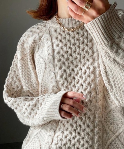 aquagarage（アクアガレージ）の「ケーブル編みニットトップス（ニット/セーター・レディース・ベージュ/ブラウン系その他・FREE）」の20枚目の写真