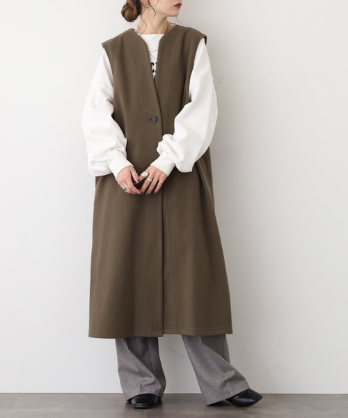 EGLANTINE(エグランティーヌ)の「EGLANTINE フェイクウールジレ(ベスト・レディース・キャメル/カーキ/サンドベージュ・40)」の3枚目の写真