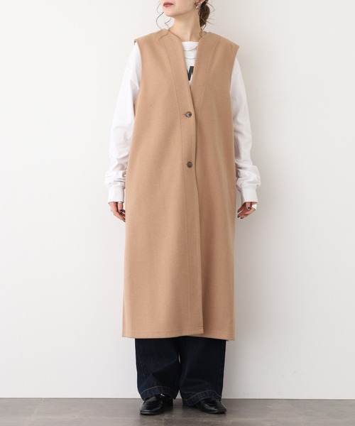 EGLANTINE(エグランティーヌ)の「EGLANTINE フェイクウールジレ(ベスト・レディース・キャメル/カーキ/サンドベージュ・40)」の7枚目の写真