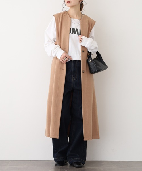 EGLANTINE(エグランティーヌ)の「EGLANTINE フェイクウールジレ(ベスト・レディース・キャメル/カーキ/サンドベージュ・40)」の4枚目の写真