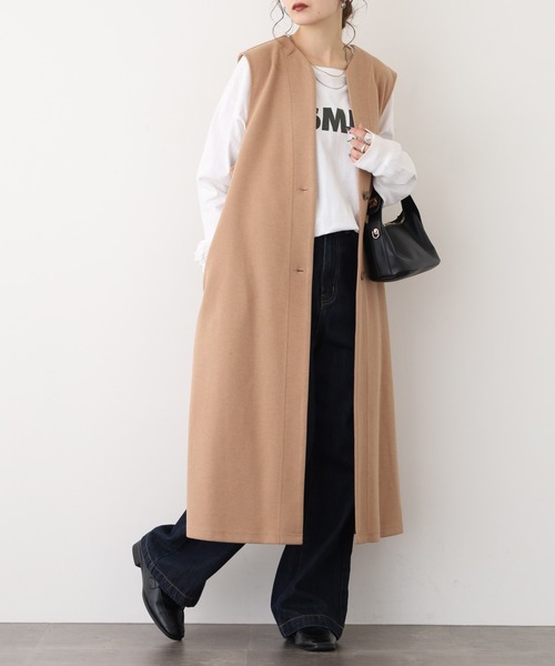 EGLANTINE(エグランティーヌ)の「EGLANTINE フェイクウールジレ(ベスト・レディース・キャメル/カーキ/サンドベージュ・40)」の5枚目の写真