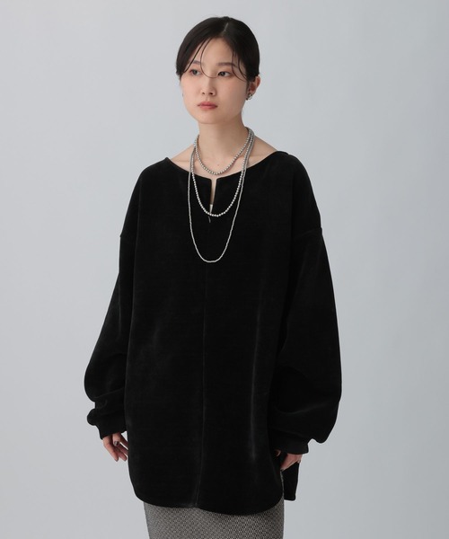 LEPSIM（レプシィム）の「ZIPモールラウンドチュニック　613879（Tシャツ/カットソー・レディース・ブラック/レッド系その他/ライトグリーン・FREE）」の2枚目の写真