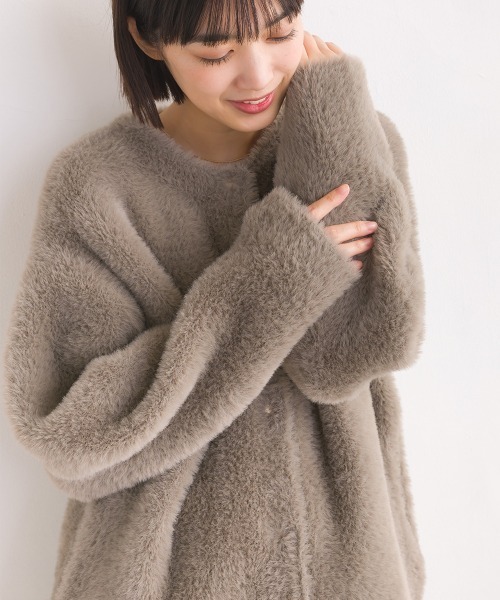 OMNES（オムネス）の「フェザーヤーンダブルフェイスニットカーディガン（カーディガン/ボレロ・レディース・ベージュ/グレー・FREE）」の7枚目の写真