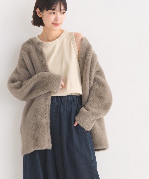 OMNES（オムネス）の「フェザーヤーンダブルフェイスニットカーディガン（カーディガン/ボレロ・レディース・ベージュ/グレー・FREE）」の9枚目の写真