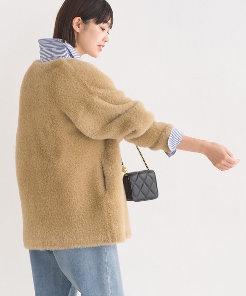 OMNES（オムネス）の「フェザーヤーンダブルフェイスニットカーディガン（カーディガン/ボレロ・レディース・ベージュ/グレー・FREE）」の3枚目の写真