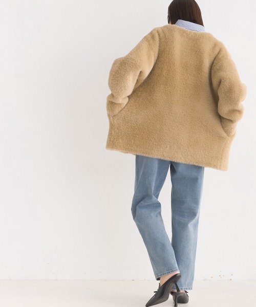 OMNES（オムネス）の「フェザーヤーンダブルフェイスニットカーディガン（カーディガン/ボレロ・レディース・ベージュ/グレー・FREE）」の4枚目の写真