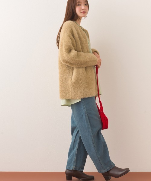 OMNES（オムネス）の「フェザーヤーンダブルフェイスニットカーディガン（カーディガン/ボレロ・レディース・ベージュ/グレー・FREE）」の6枚目の写真