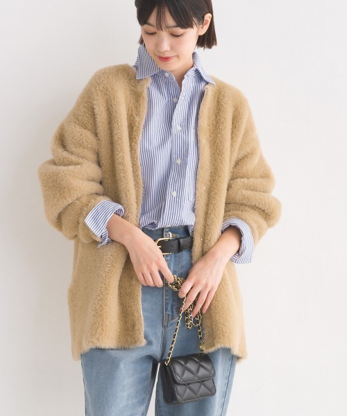 OMNES（オムネス）の「フェザーヤーンダブルフェイスニットカーディガン（カーディガン/ボレロ・レディース・ベージュ/グレー・FREE）」の18枚目の写真