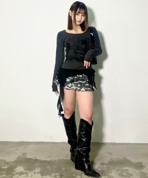 .KOM(ドットコム)の「A'GEM/9 × .kom 『.KOMZ/ドットケーオーエムゼット』 シャドウフリル シアーロングスリーブカットソー(Tシャツ/カットソー・レディース・ホワイト/グレー・FREE)」の17枚目の写真