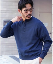 裏起毛 ヘンリーネック ワンポイント刺繍 スウェット トレーナー