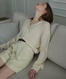 ワイドプリーツテクスチャーハーフパンツ_BEIGE