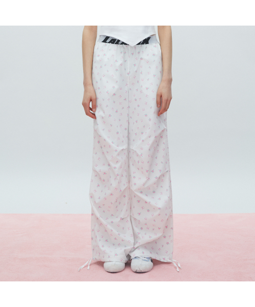 FLOWER PRINT WIDE TRACK PANTS ナイロントラックパンツ WHITE BR2WP001