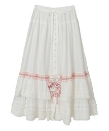 PINK HOUSE ピンクハウス ピコフリル ティアードスカート 白 ピンクハウス 5段ティアード ピコフリルロングスカート 花型ボタン