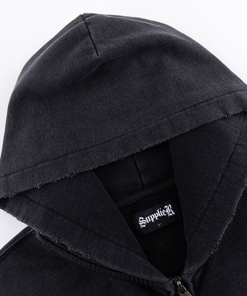 SUPPLIER(サプライヤー)の「A'GEM/9 × .kom 『SUPPLIER/サプライヤー』 Distressed Cross Zip Hoodie/ダメージ加工クロスジップパーカー(パーカー・メンズ・グリーン/ブラック・XL/L)」の5枚目の写真