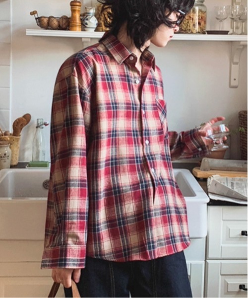 NOWLE(ノウル)の「【NOWLE】ソフトタッチ フランネル クラシカル チェックシャツ(シャツ/ブラウス・メンズ・レッド/ピンク・LARGE/MEDIUM)」の5枚目の写真