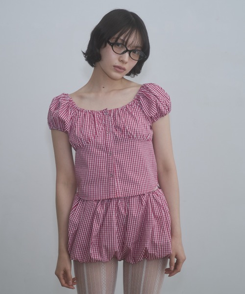 FEKETE(フェケテ)の「gingham 2way puff sleeve blouse / 2WAYパフスリーブブラウス(シャツ/ブラウス・レディース・ネイビー/ホワイト/ピンク/ブラック・LARGE/MEDIUM/SMALL)」の14枚目の写真