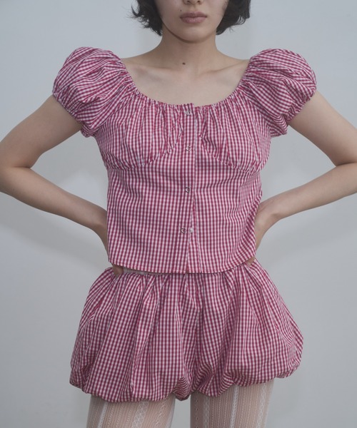 FEKETE(フェケテ)の「gingham 2way puff sleeve blouse / 2WAYパフスリーブブラウス(シャツ/ブラウス・レディース・ネイビー/ホワイト/ピンク/ブラック・LARGE/MEDIUM/SMALL)」の21枚目の写真