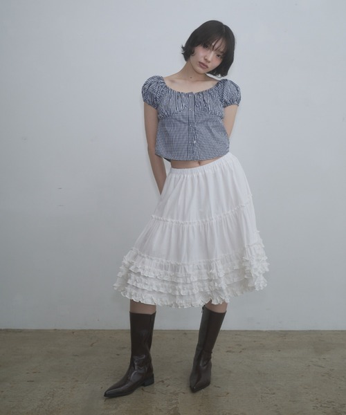 FEKETE(フェケテ)の「gingham 2way puff sleeve blouse / 2WAYパフスリーブブラウス(シャツ/ブラウス・レディース・ネイビー/ホワイト/ピンク/ブラック・LARGE/MEDIUM/SMALL)」の10枚目の写真